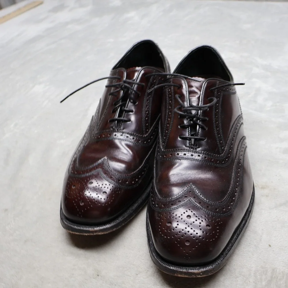 Florsheim Mens 11.5D Oxford Shoes Red Leather Lexington Wingtip Brogue Lace-Up